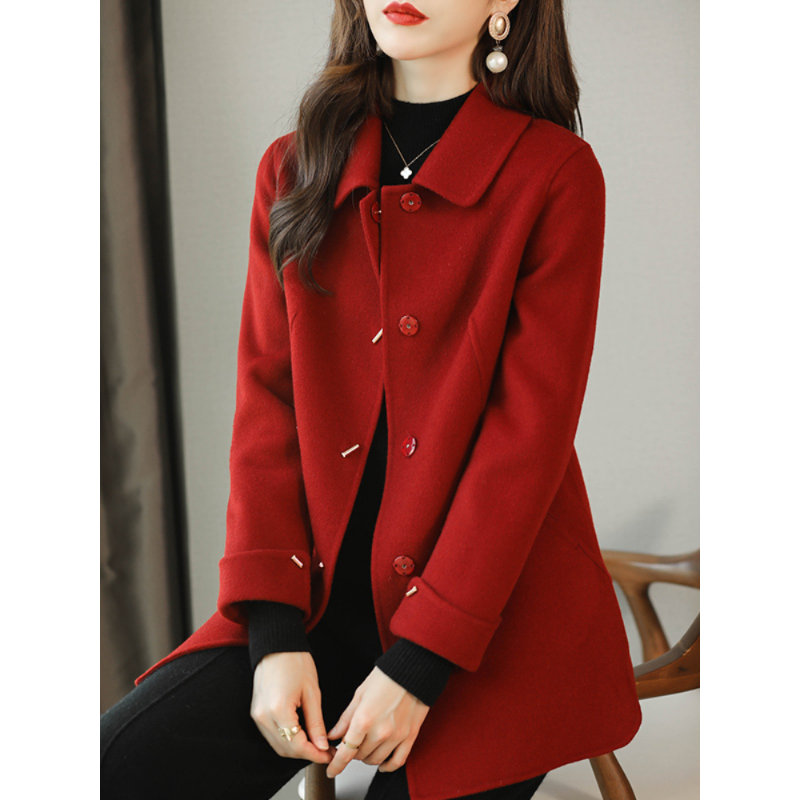 Manteau en laine pour femme, Slim, mode bureau, col carré, simple boutonnage, manteaux d'hiver pour femmes, taille large, poche, noir, 2023