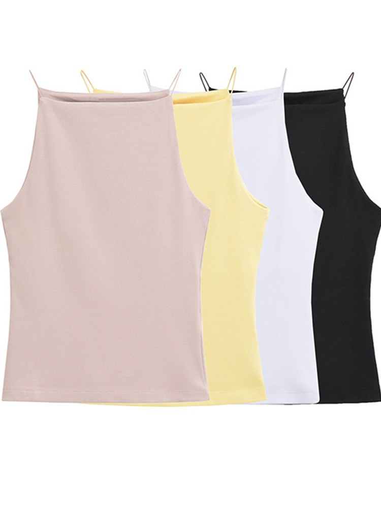 Halter en Fibres Précieuses pour Femme, Camisole à Bretelles Fines, Solide, Document à la Mode