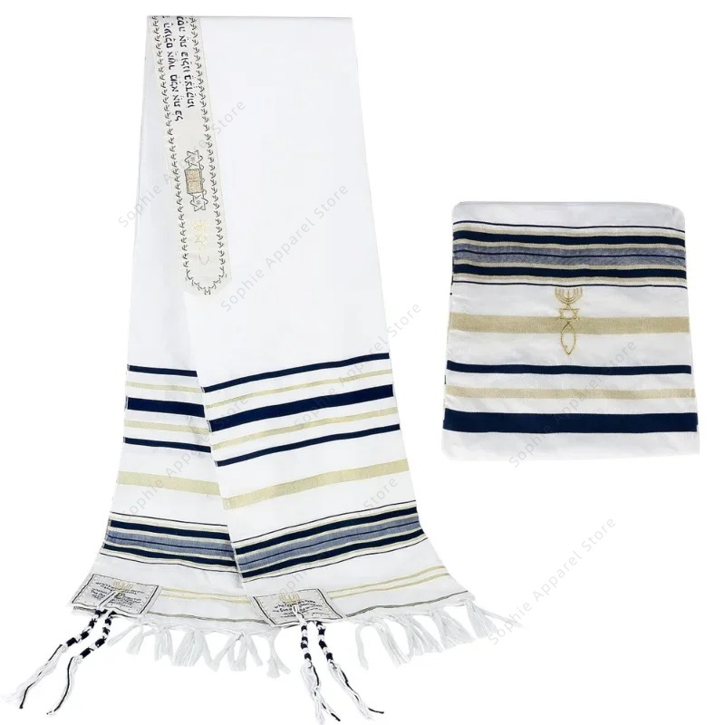 Châle de prière Tallit pour hommes et femmes, foulard religieux, juif, chrétien, bleu, Talit, avec sac Tzitzit Talis Tallis