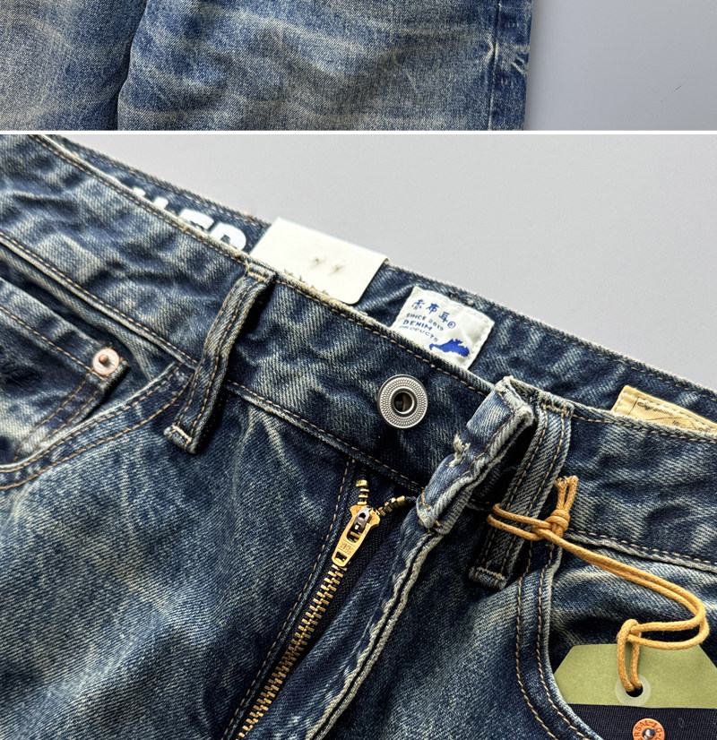 Nouvelle Collection Printemps 2026 – Jean Droit Bleu Clair pour Homme, Style Rétro Américain, Denim Délavé avec Effet Whisker