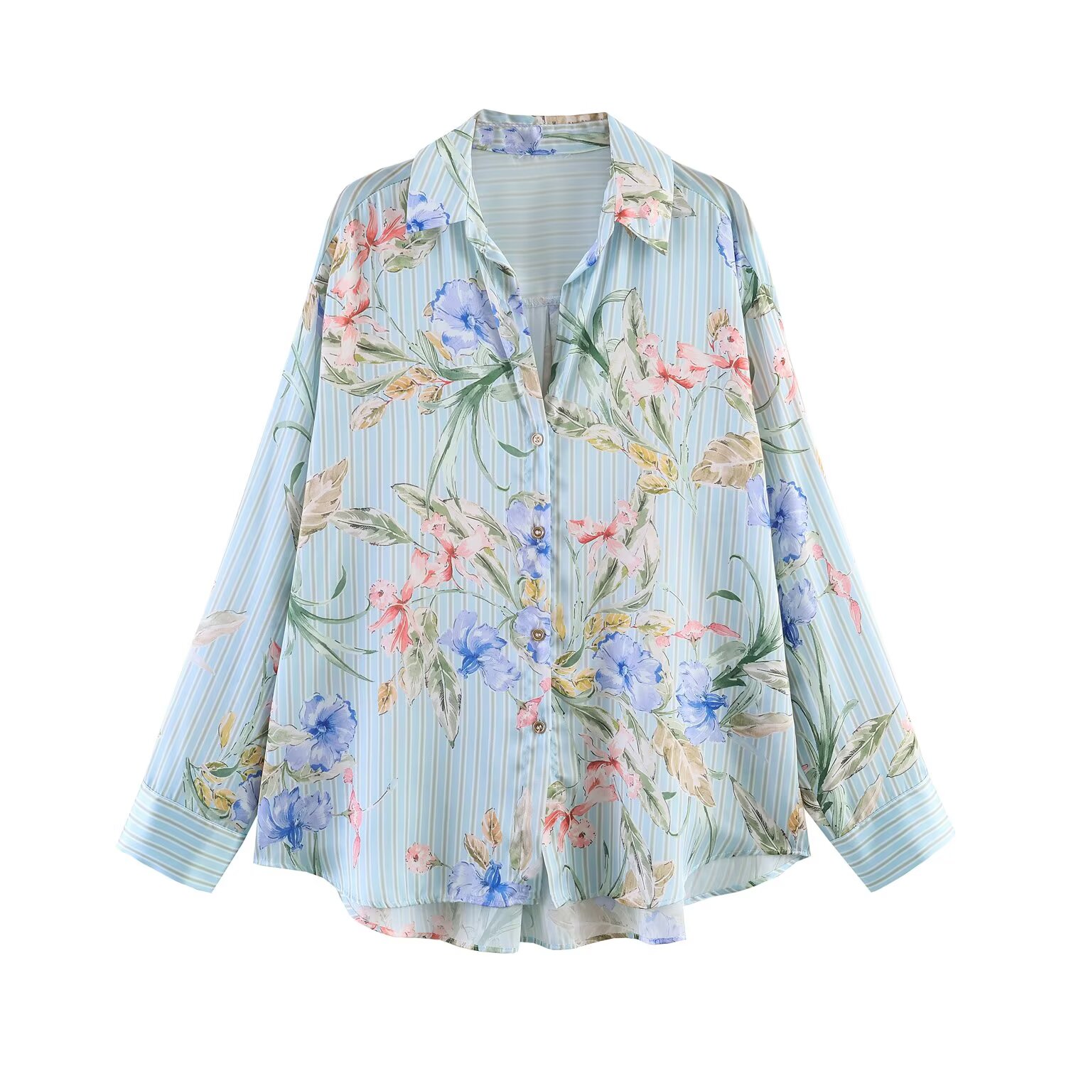 Nouvelle chemise pour femme à imprimé floral, en satin de soie, à manches longues, coupe ample, respirante, douce pour la peau, printemps-été