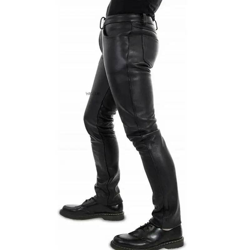 Pantalon en cuir pour hommes, couleur unie, en cuir PU, pour moto, élastique, loisirs, Style Punk, Slim Fit, pleine longueur, nouvelle collection 2022