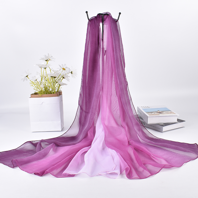 Écharpe longue en soie dégradée trois couleurs, 75x180 Georgette, nouvelle collection printemps/été 2023
