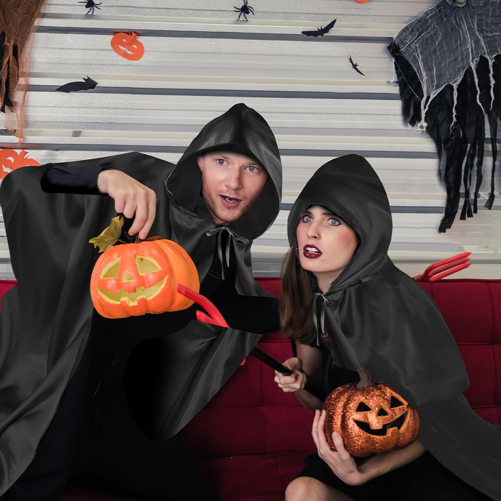 Cape noire à capuche pour Halloween, longue robe à capuche, costume médiéval, cape à capuche pour déguisement gothique diable