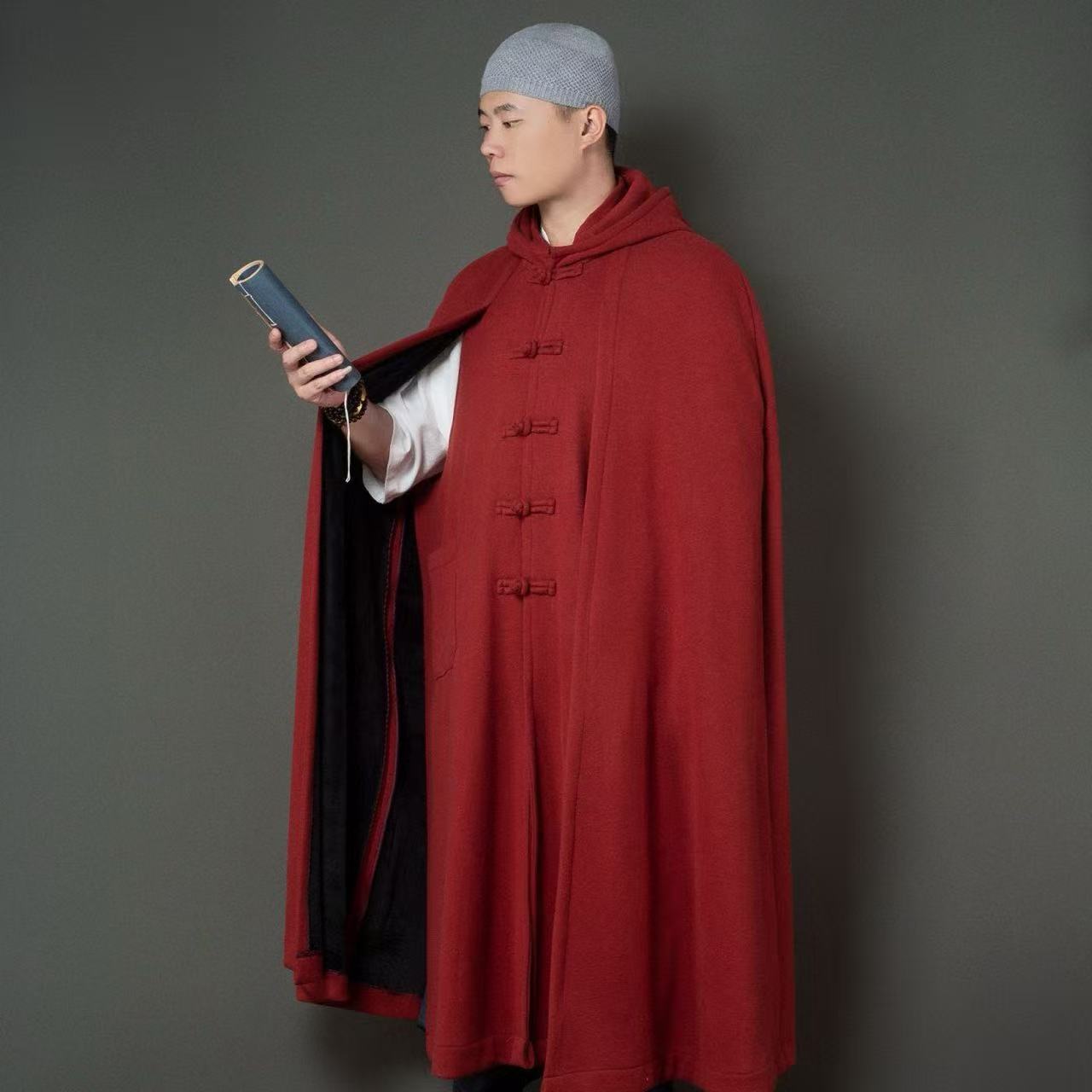Cape à capuche de moine pour hommes et femmes, Costume traditionnel assis sur le Temple, Vintage, automne hiver, méditation, pèlerinage, longue Robe avec poche