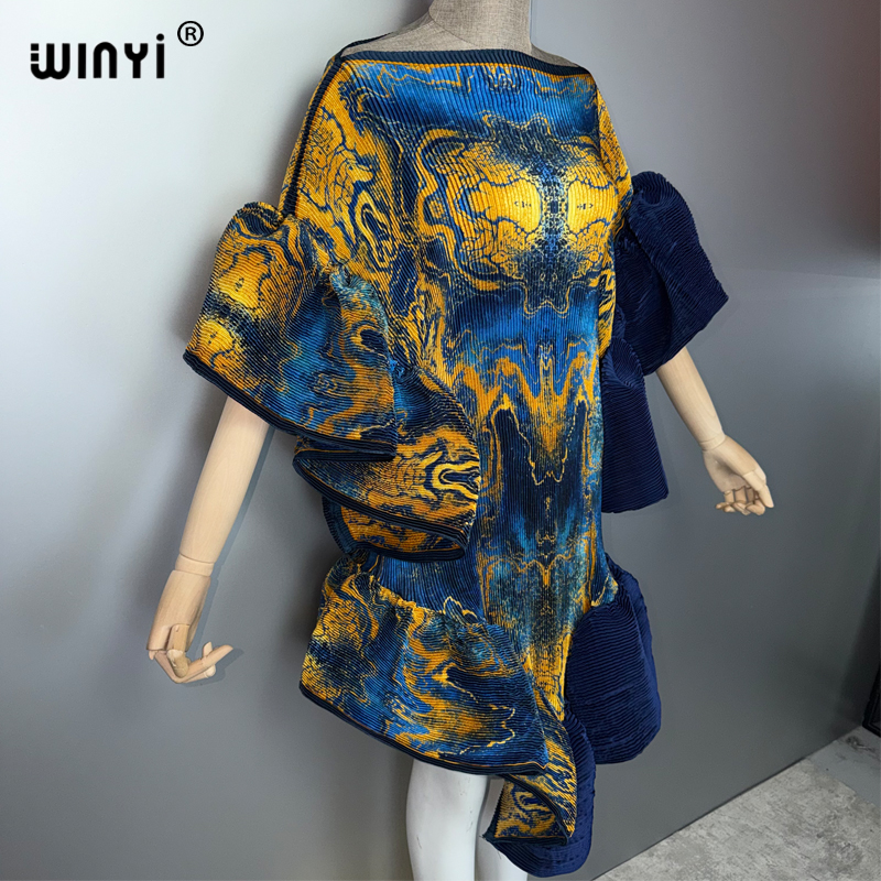 Robe Kaftan Maxi WINYI Style Dubaï Plissée Abaya Manches Bouffantes Élastiques Cache-maillot de Plage Robe de Soirée de Luxe pour Vacances et Fêtes