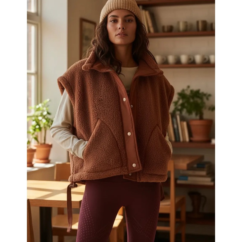 Gilet en polaire pour femme, veste sans manches surdimensionnée en sherpa