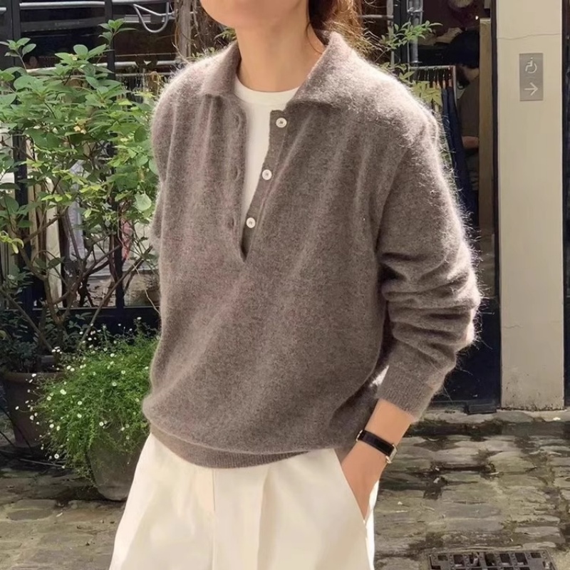 Nouveau pull à col pour femme 2026, 100% laine, pour l'automne et l'hiver, tricot court polyvalent, pull en laine uni pour femme.