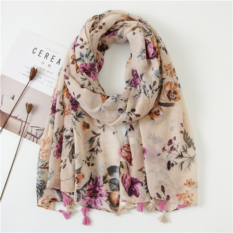 Mode impression fleur gland châle coton Viscose écharpe femmes plage crème solaire châle musulman Hijab Wrap foulard 180*90 cm