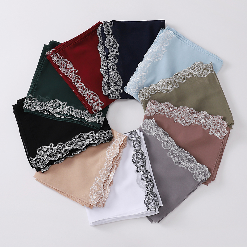 Hijab de luxe en mousseline avec bordure en dentelle, turban islamique, foulard, châle, voile musulman pour mariage