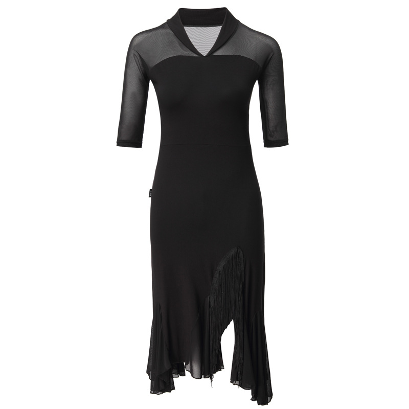 Vêtements de danse latine pour femmes, Costume de danse en ligne, robe noire pour femmes adultes, danse avancée, pratique professionnelle, robe à col en v Samba