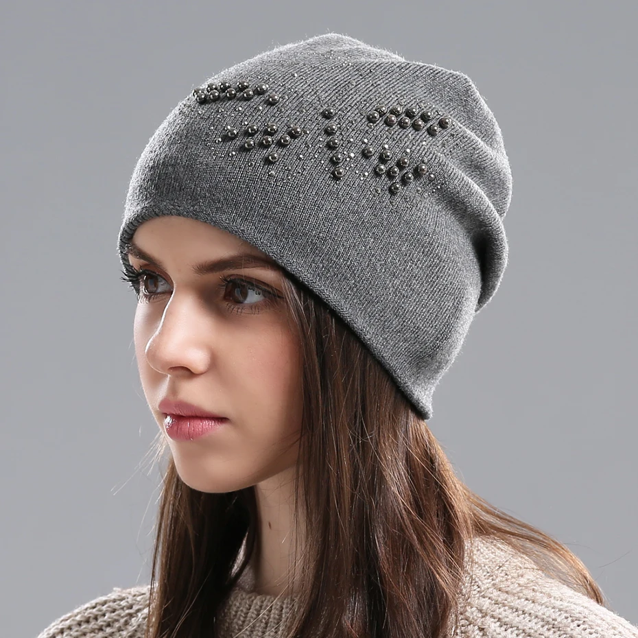 Femmes hiver chapeaux laine tricot bonnet chapeau épais chaud Double couche mode crâne casquette