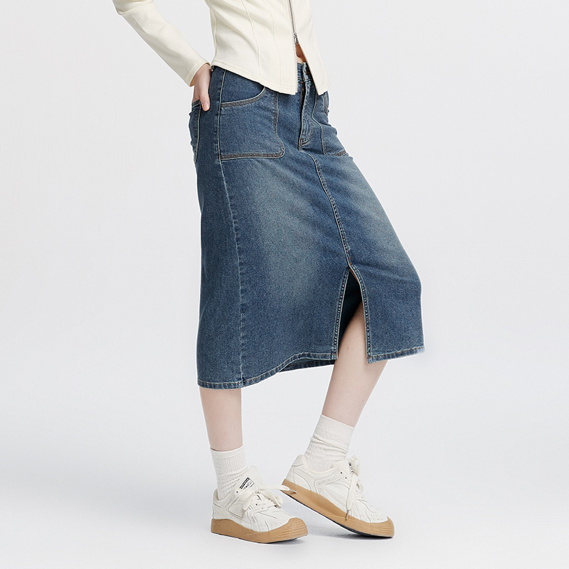 Jupe longue droite en jean fendue pour femme Semir, style rétro urbain, confortable pour le quotidien, collection automne 2026