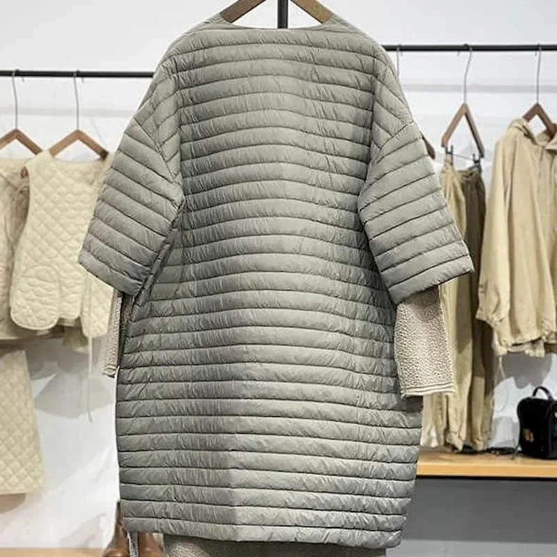 Doudounes matelassées légères pour femmes, Doudounes respirantes, Combinaison mi-longue, Quart de manches, Vêtements d'hiver vintage décontractés, At