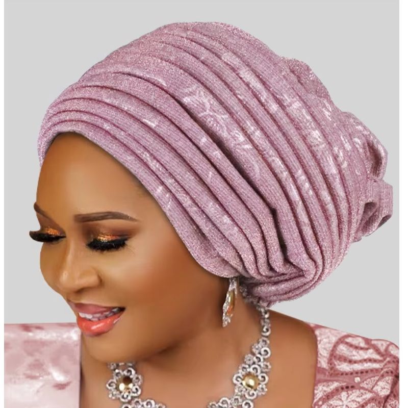 Couvre-chef de mariage nigérian, Turban à paillettes, foulard plissé pour femmes, Bonnet Hijab, couvre-chef africain Auto Gele