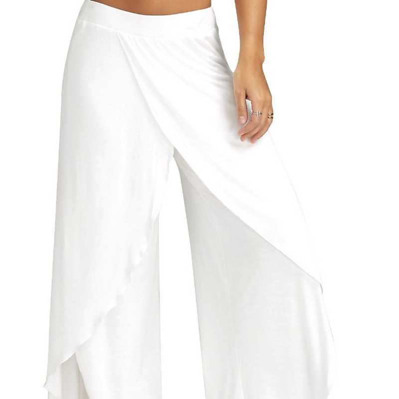 Femmes grande taille pantalon à jambes larges ample Fitness danse Yoga pantalon fendu femme élastique Wasit décontracté entraînement solide vêtements d'été