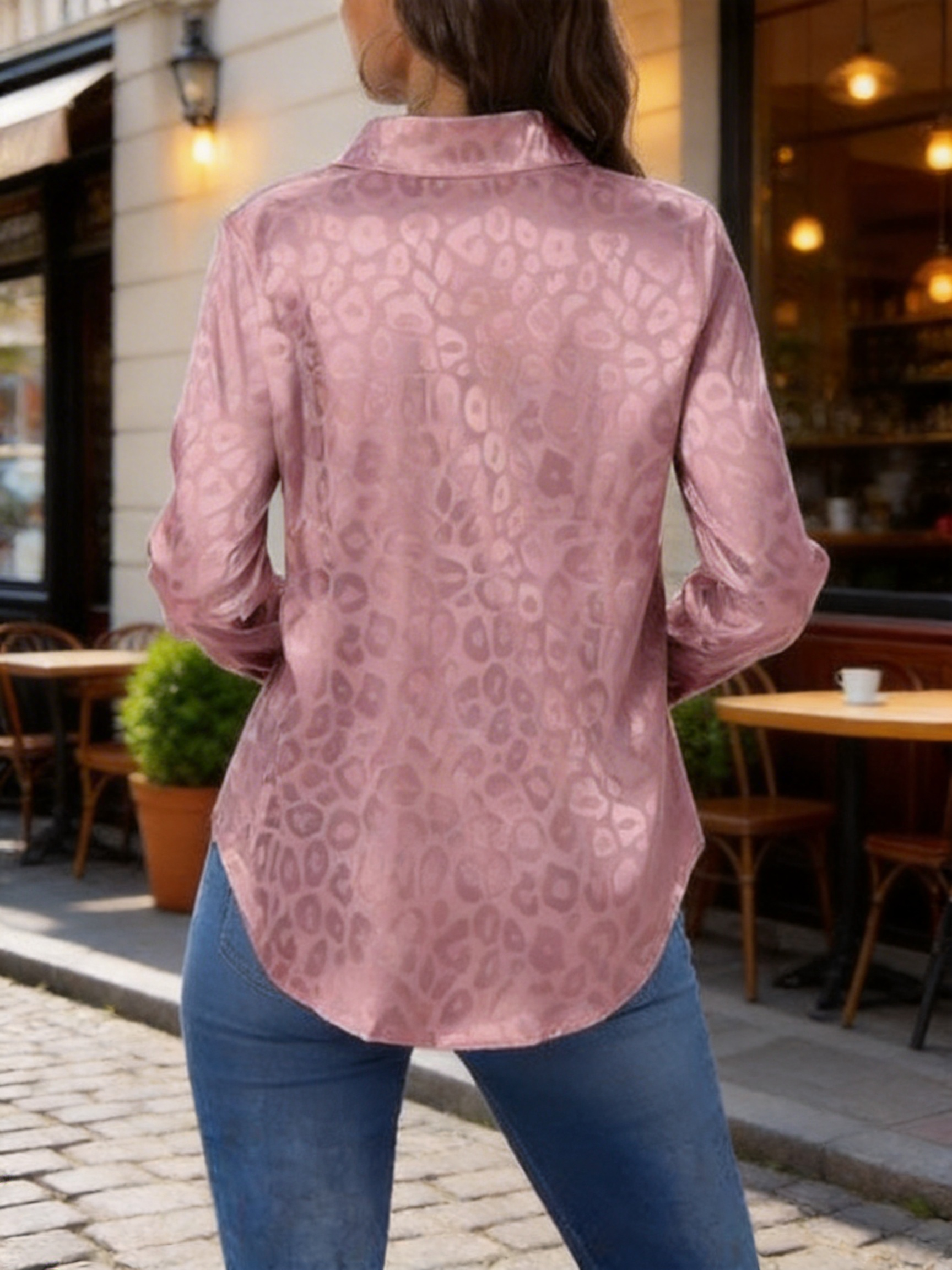Chemise en satin à imprimé léopard pour femme, manches longues, boutonnée, chemisier décontracté