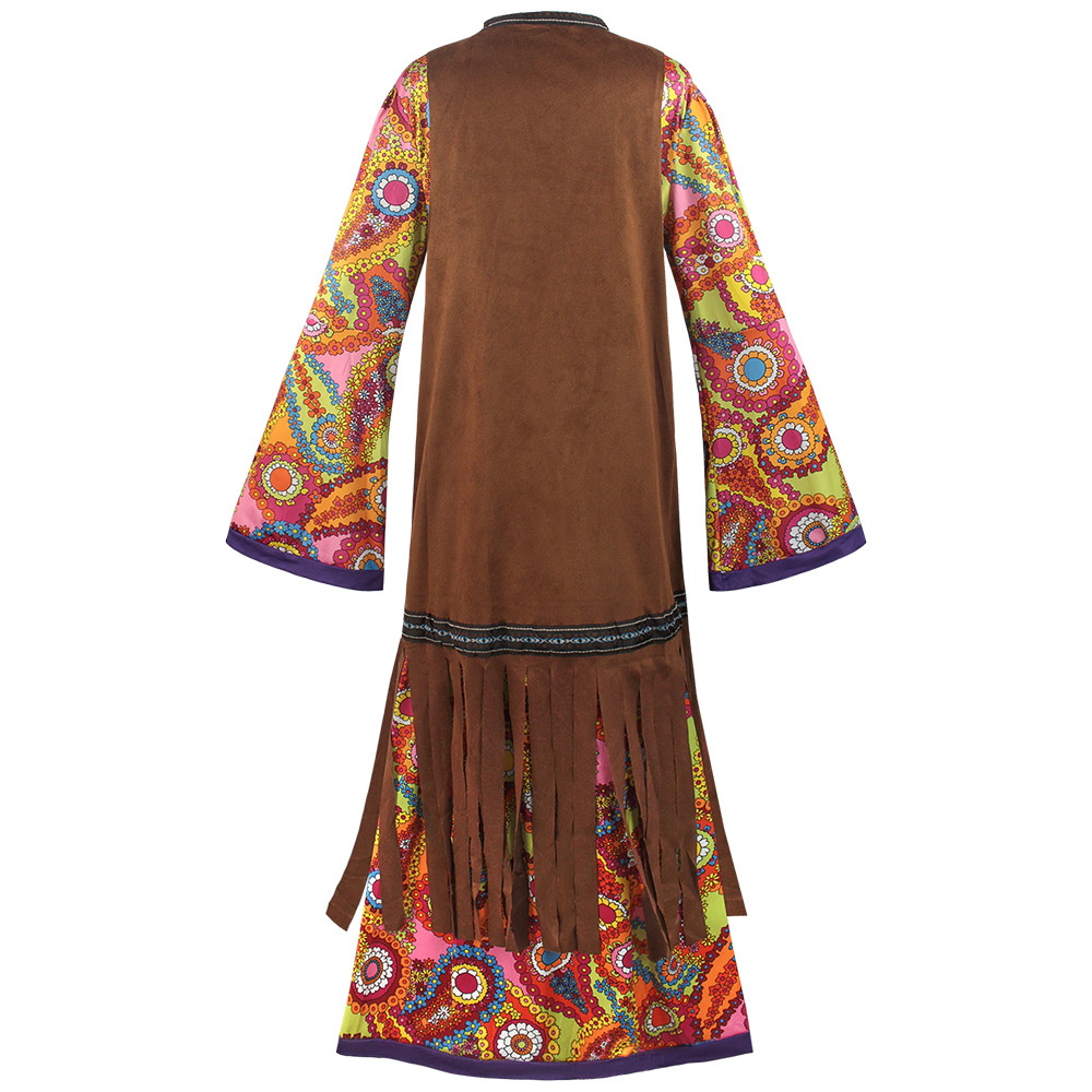 Ensemble de costumes Hippie rétro des années 1960 et 70 pour femmes, robe imprimée avec accessoires, tenues Disco, Costumes de Festival