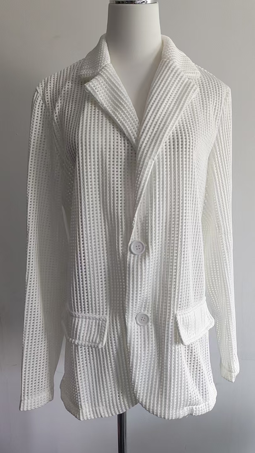 Blazer d'été pour homme en maille fine, ample et respirant, tricoté, à simple boutonnage, léger, décontracté, vêtement d'extérieur