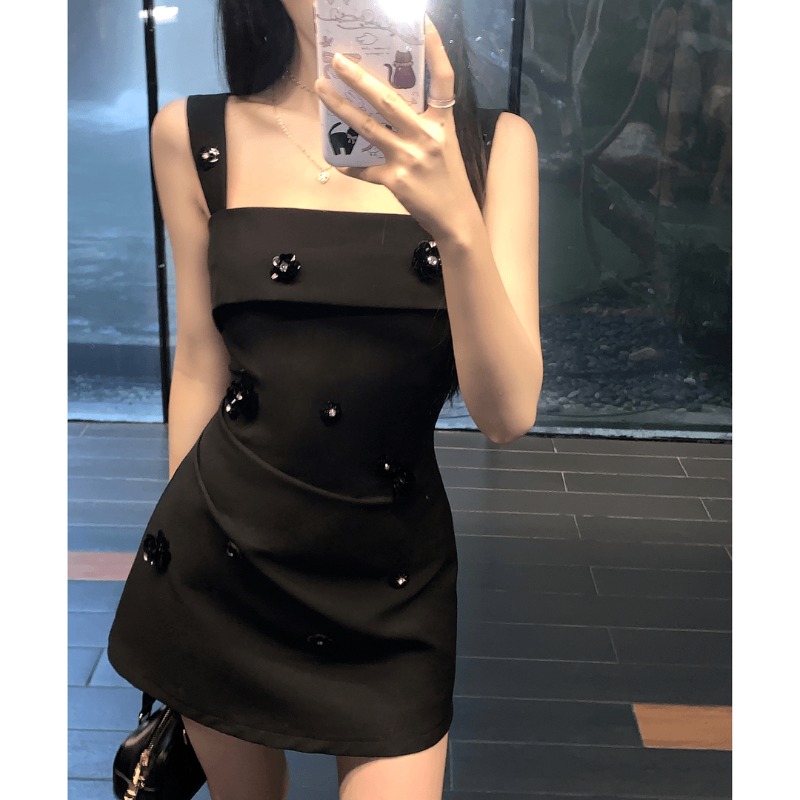 Robe courte sans manches, mode coréenne, écharpe carrée, Y2k, élégante, luxe, paillettes, fleurs appliquées, vêtements d'été doux