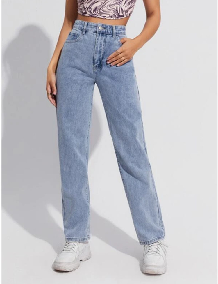 Jean en Denim pour Femme, Pantalon Droit, Taille Haute, Poches Ajustées, Basique, Rinse, Solide, Document FjVintage, Décontracté, 2024