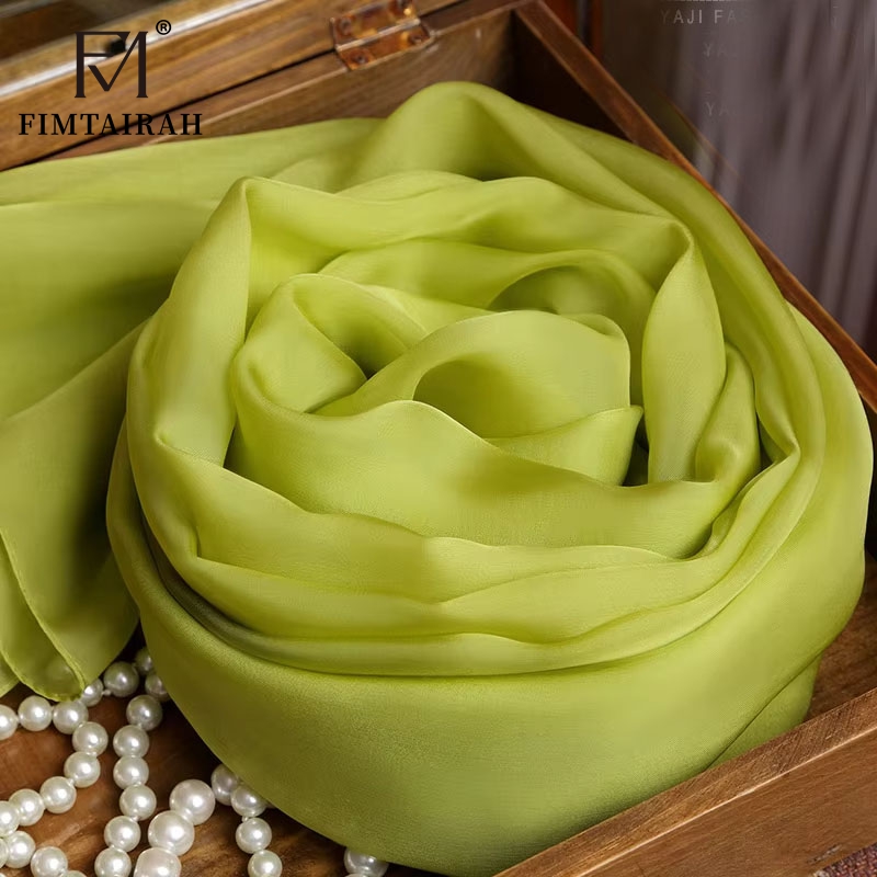 Foulards longs en soie véritable pour femmes, Hangzhou, foulards de cou en soie Pure, enveloppes carrées solides, Bandana vert, cadeau pour mère