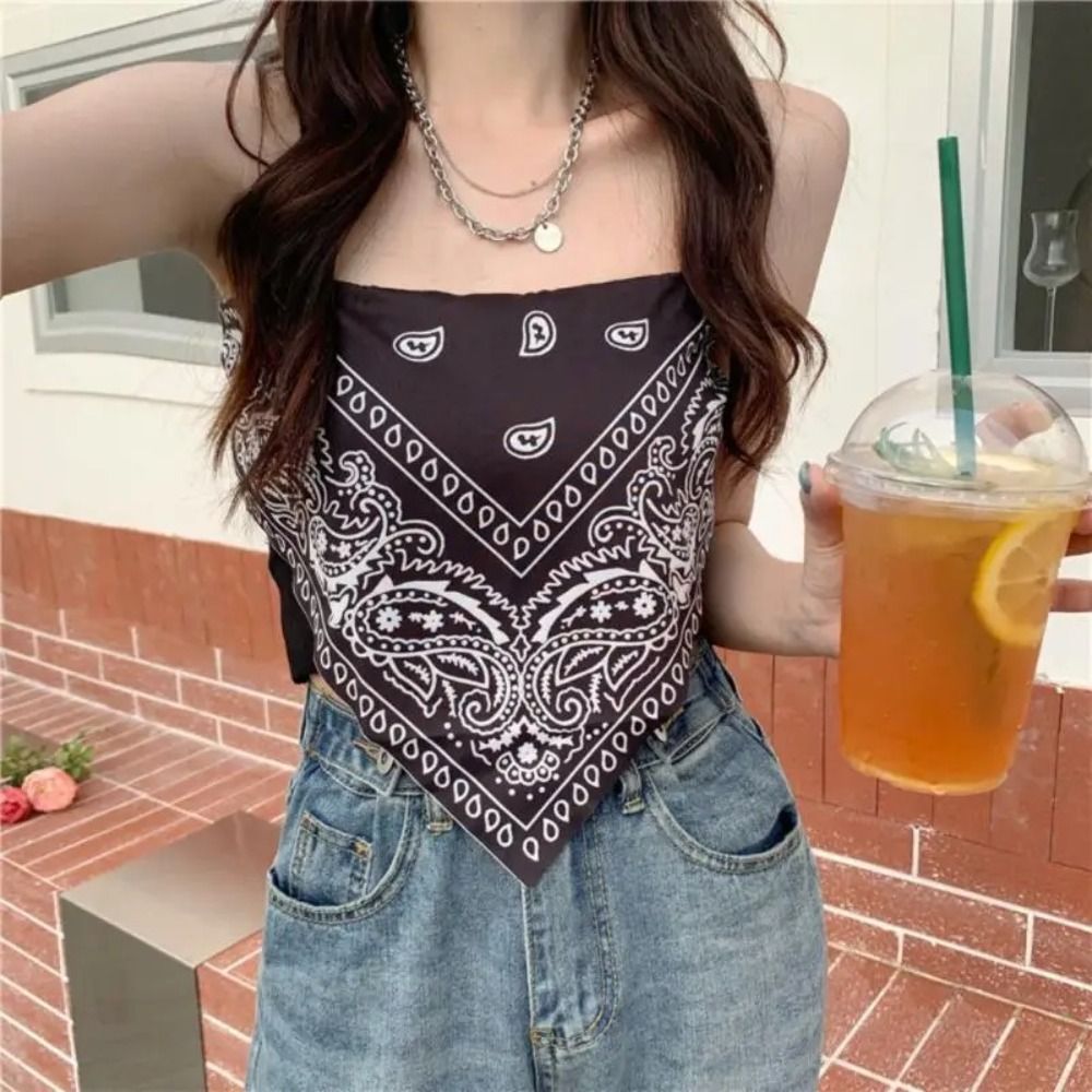 Nouvelle Camisole Rétro 39cm en Coton, Foulard Triangle à Motif Cachemire, Top Tube