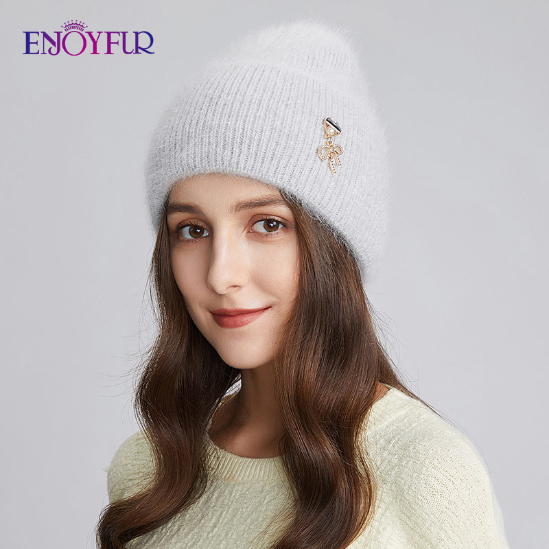 Chapeau d'hiver pour femmes, doux et chaud, en laine d'angora, tricoté, à la mode, couleur unie, pour temps froid