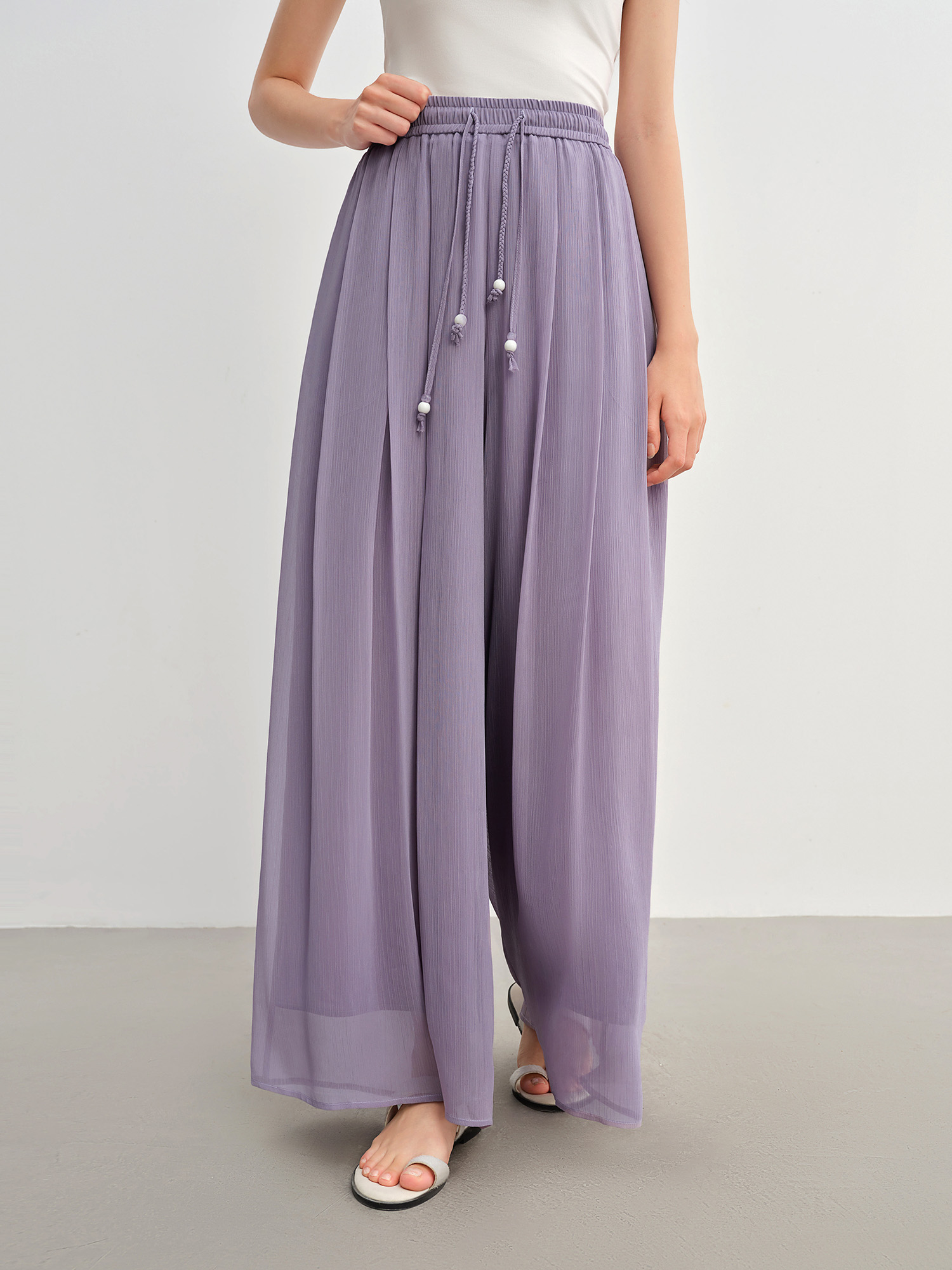 DUSHU femmes pantalons noirs femmes été pantalon ample à jambes larges 2025 nouveau Style jupe pantalon taille élastique pantalon mince 25DS82968
