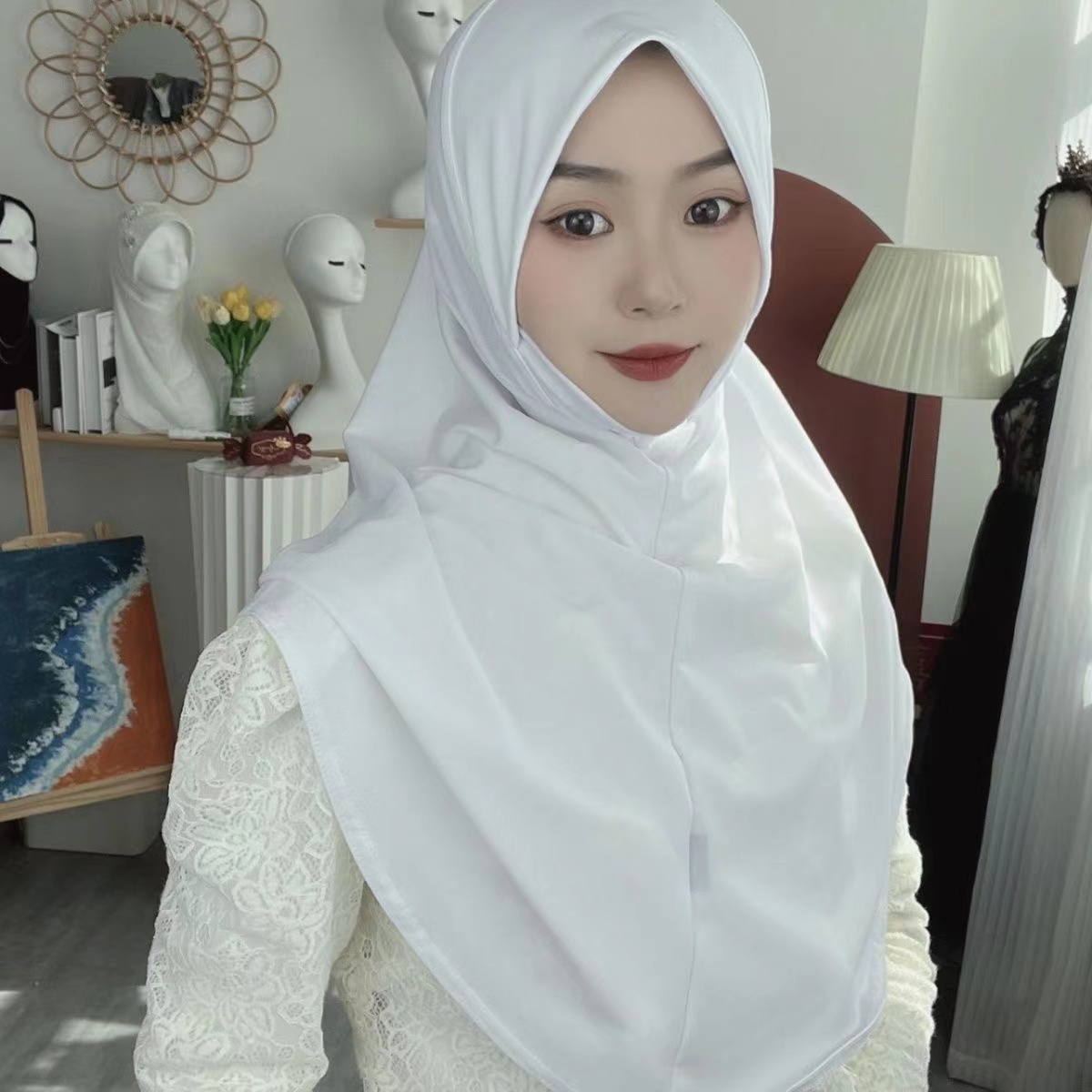 H124 Adultes haute qualité grande taille musulman hijab écharpe avec partie du menton foulard islamique chapeaux armia tirer sur bandeau turban casquettes