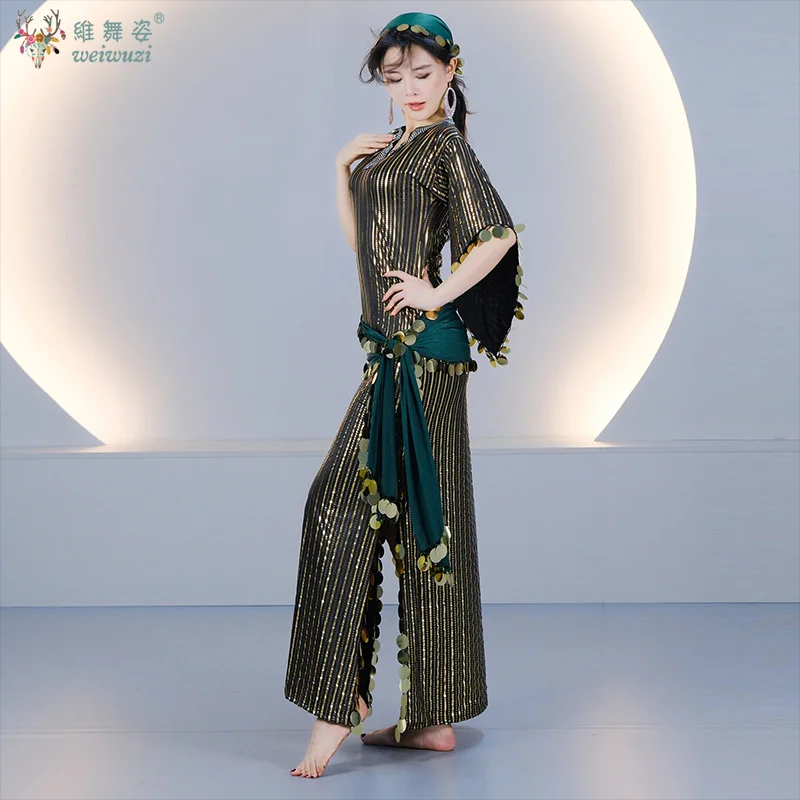 Costume de Danse Orientale Scintillant : Robe, Foulard et Foulard de Hanche (4 pièces) – Tenue de Scène Saidi Balady Shabby