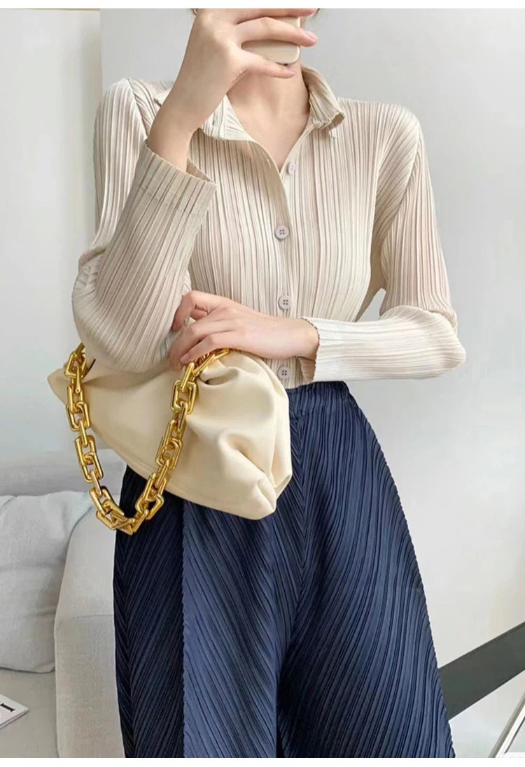 Chemise à manches longues à revers plissé pour femmes, chemise polyvalente décontractée Ata Yake, grande taille, cardigan, automne, nouveau, 2024