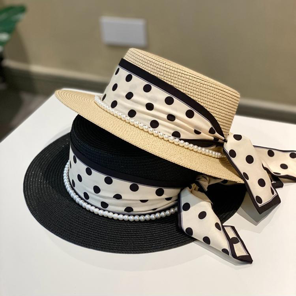 Chapeau de soleil d'été pour femme, en paille tressée, à large bord, avec nœud en ruban, idéal pour les vacances, style Panama