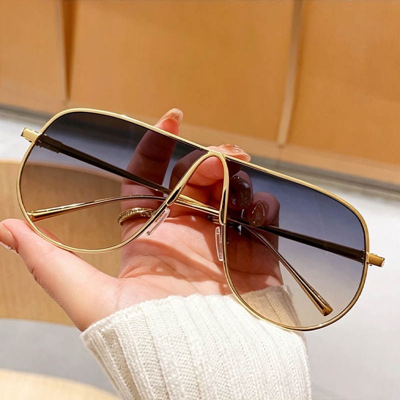 Lunettes de soleil unisexes de style aviateur avec verres dégradés de haute qualité, lunettes de soleil tendance surdimensionnées pour hommes et femmes, monture en métal à pont unique