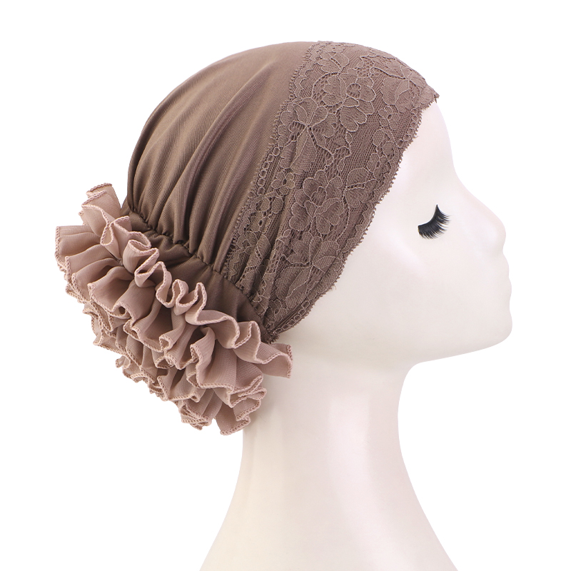 Foulard de tête en dentelle à grandes fleurs pour femmes, chapeau Turban élégant, doux et léger, Design à volants, couvre-chef de chimio multicolore, nouvelle collection