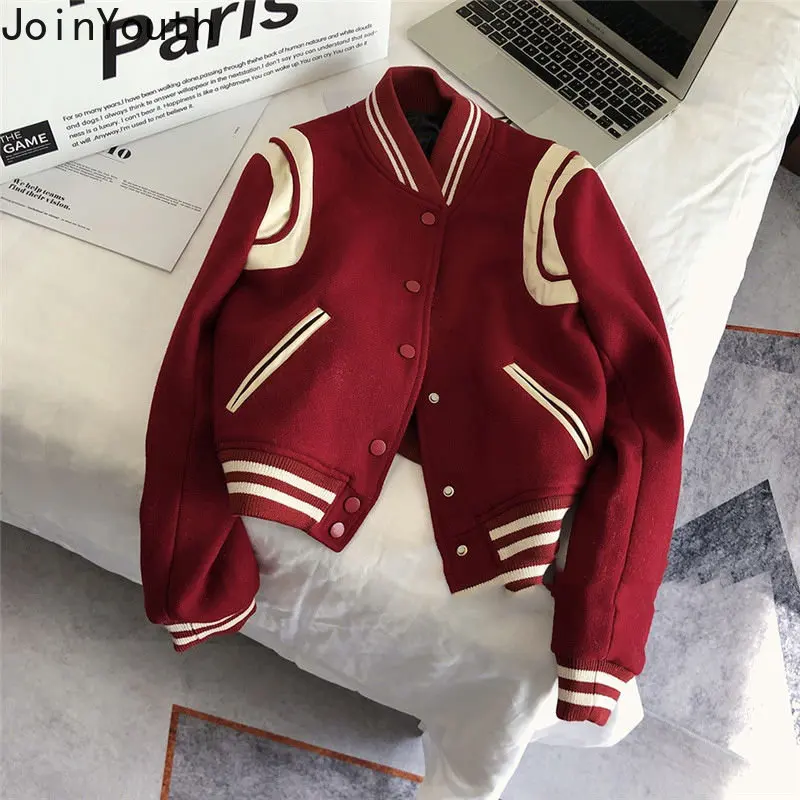 Vestes épaisses et décontractées pour femmes, vêtements à la mode, uniforme de Baseball rouge, Ropa Mujer, manteau ample surdimensionné coréen, Tops Y2k, 2025