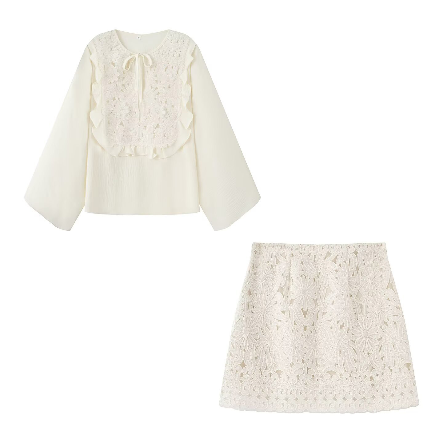 Nouveaux vêtements pour femmes style européen et américain à la mode col rond à lacets chemise décontractée demi-jupe ensemble