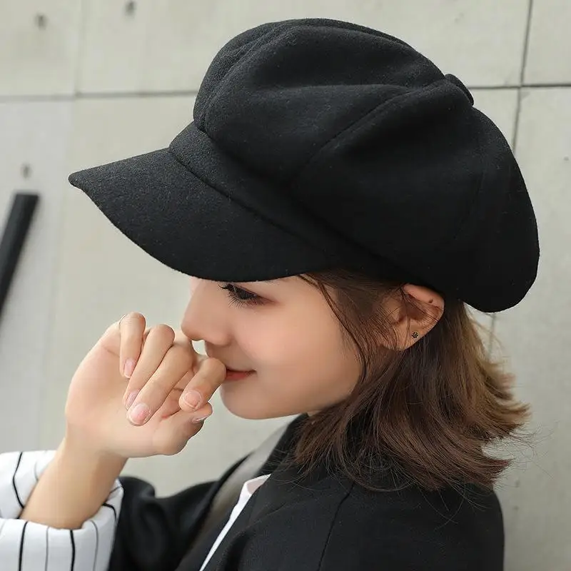 Casquette gavroche octogonale unie pour hommes et femmes, chapeaux décontractés pour femmes, béret en laine, casquettes de peintre, automne, hiver