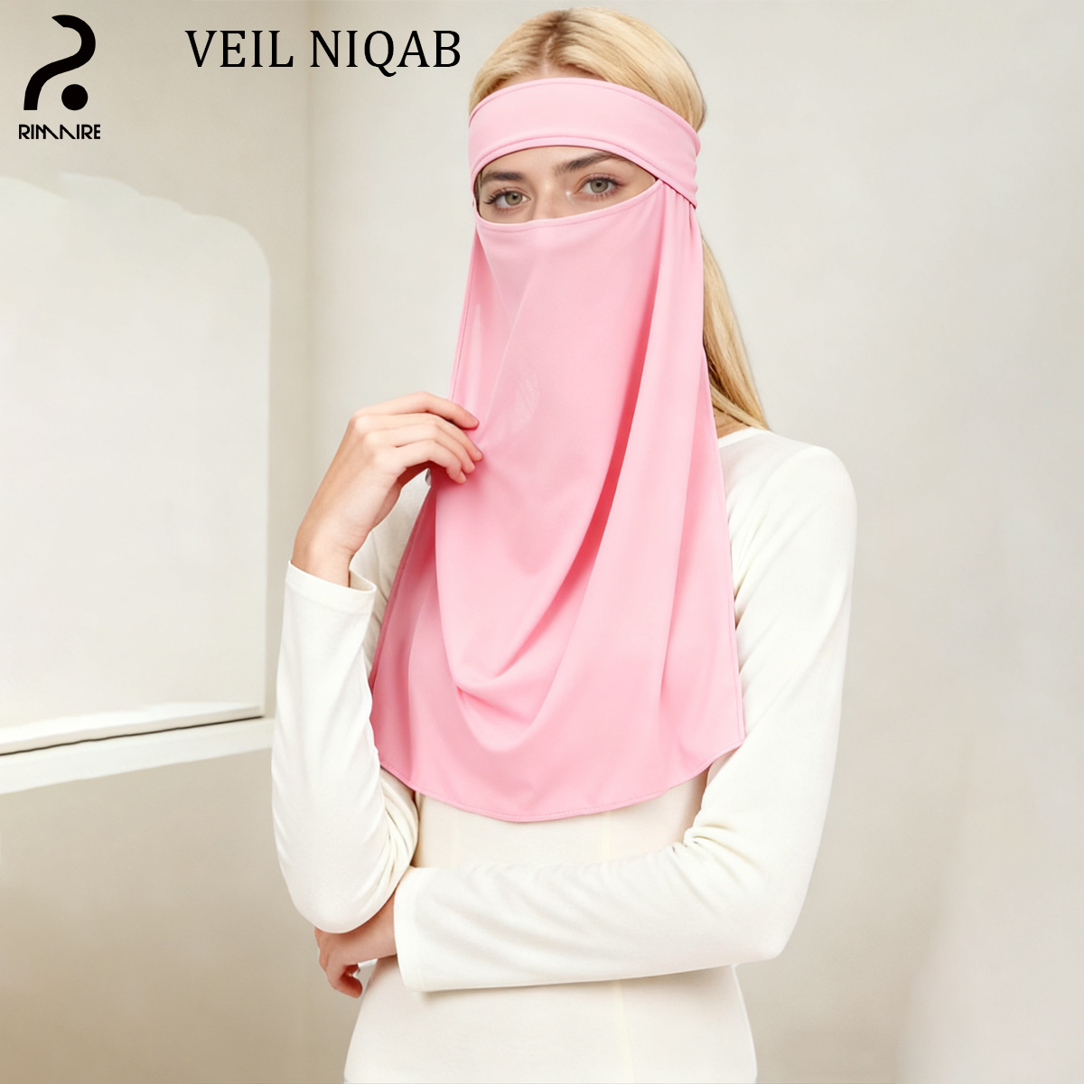 RIMAIRE Niqab Couvre-Visage en Mousseline de Soie Couleur Unie avec Ruban et Cordon Nasal