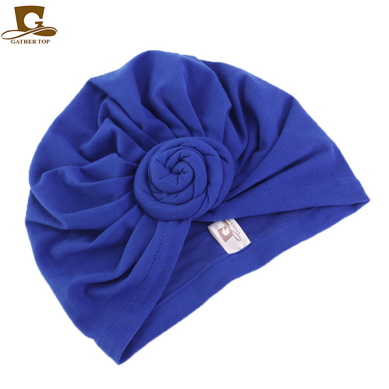 Femmes Turban haut noeud fleur décor bandeau musulman dames couverture de cheveux bonnet coiffe de tête couleur unie inde chapeau accessoires