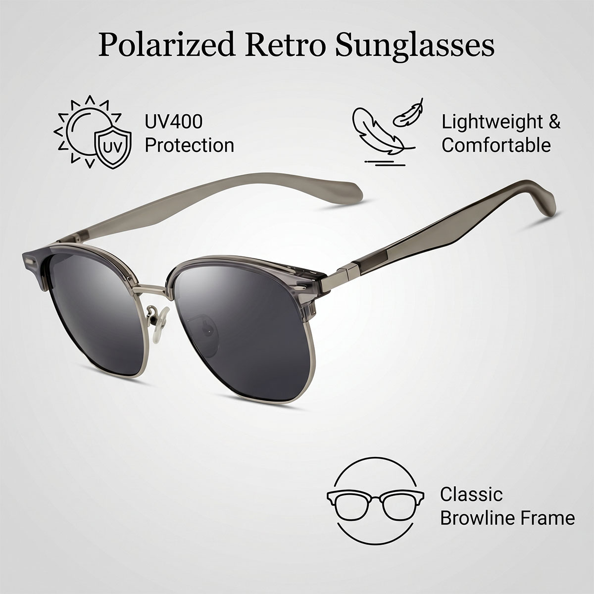 Lunettes de soleil polarisées pour hommes, verres semi-cerclés, style vintage rétro, lunettes de soleil tendance pour femmes, lunettes de mode pour les vacances, Gafas De Sol Hombre