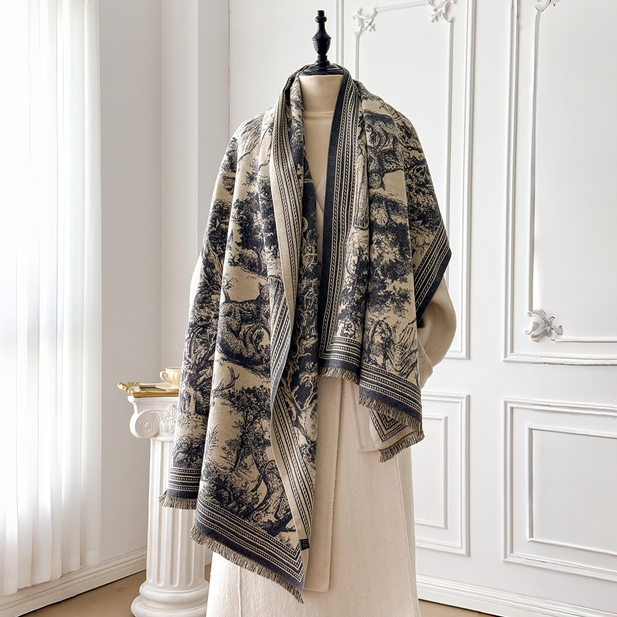 Châle Pashmina Jacquard Animal élégant pour femmes, écharpes épaisses et chaudes, Design Double face, couverture coupe-vent résistante au froid, hiver