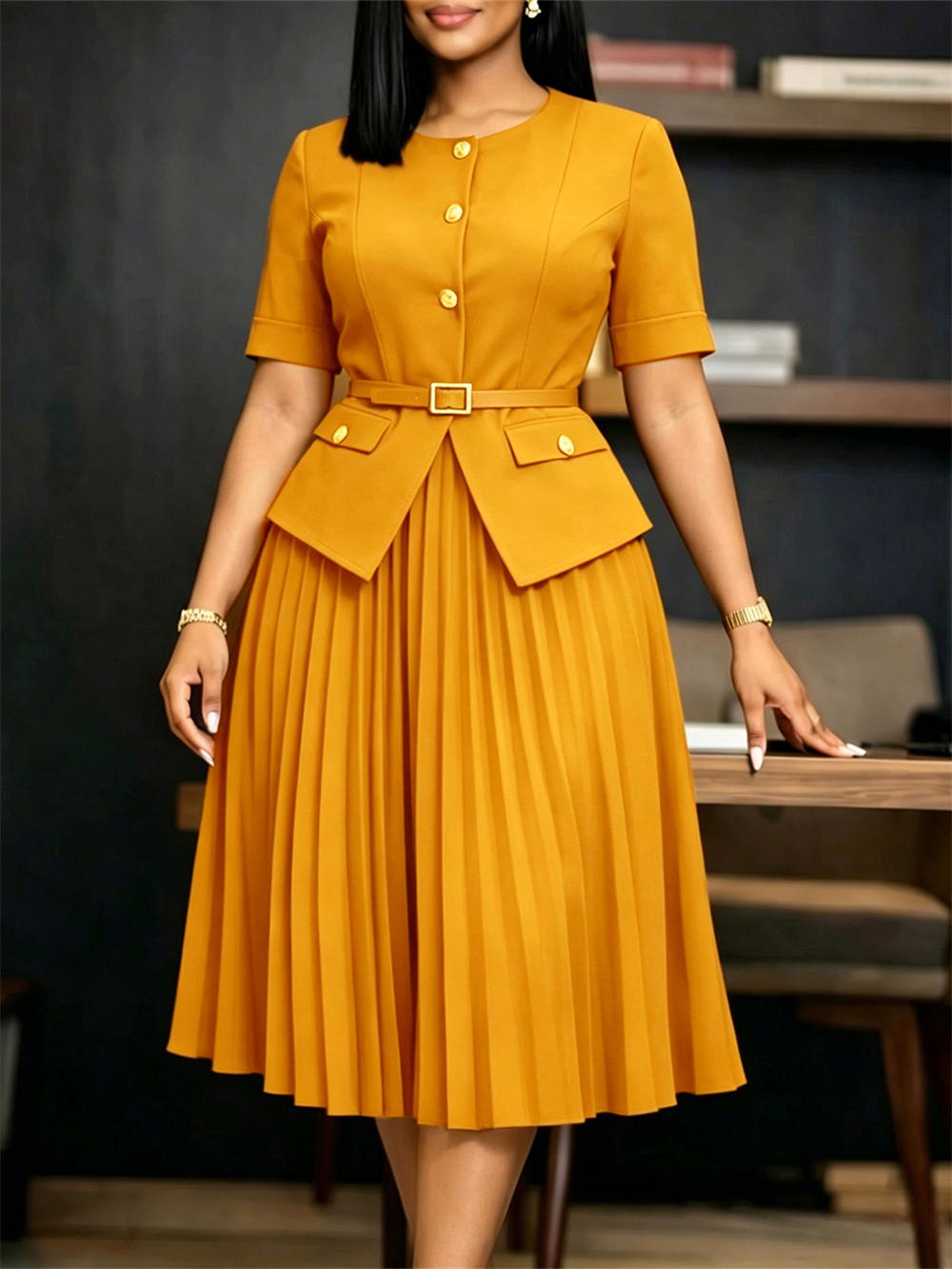 Robes plissées élégantes pour femmes 2026 – Collection été – Robe de soirée, d'anniversaire, de mariage, de bureau – Robe longue maxi à col rond pour femmes