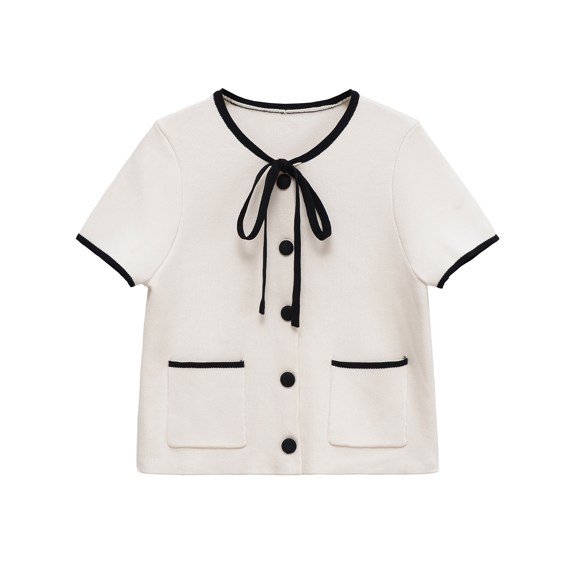 Femmes Chic élégant tricoté Cardigans courts pour femmes à manches courtes nœud attaché pull Cardigan décontracté tricots haut vêtements 5536192