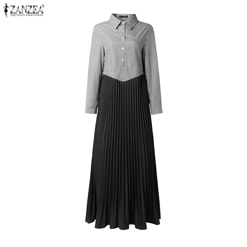 Robes Maxi Abaya Musulmanes Élégantes pour Femmes, Patchwork, ZANZEA, Robe de Ramadan, Robe Femme Casual à Manches Longues, Robe Plissée, Kaftan, Vestido