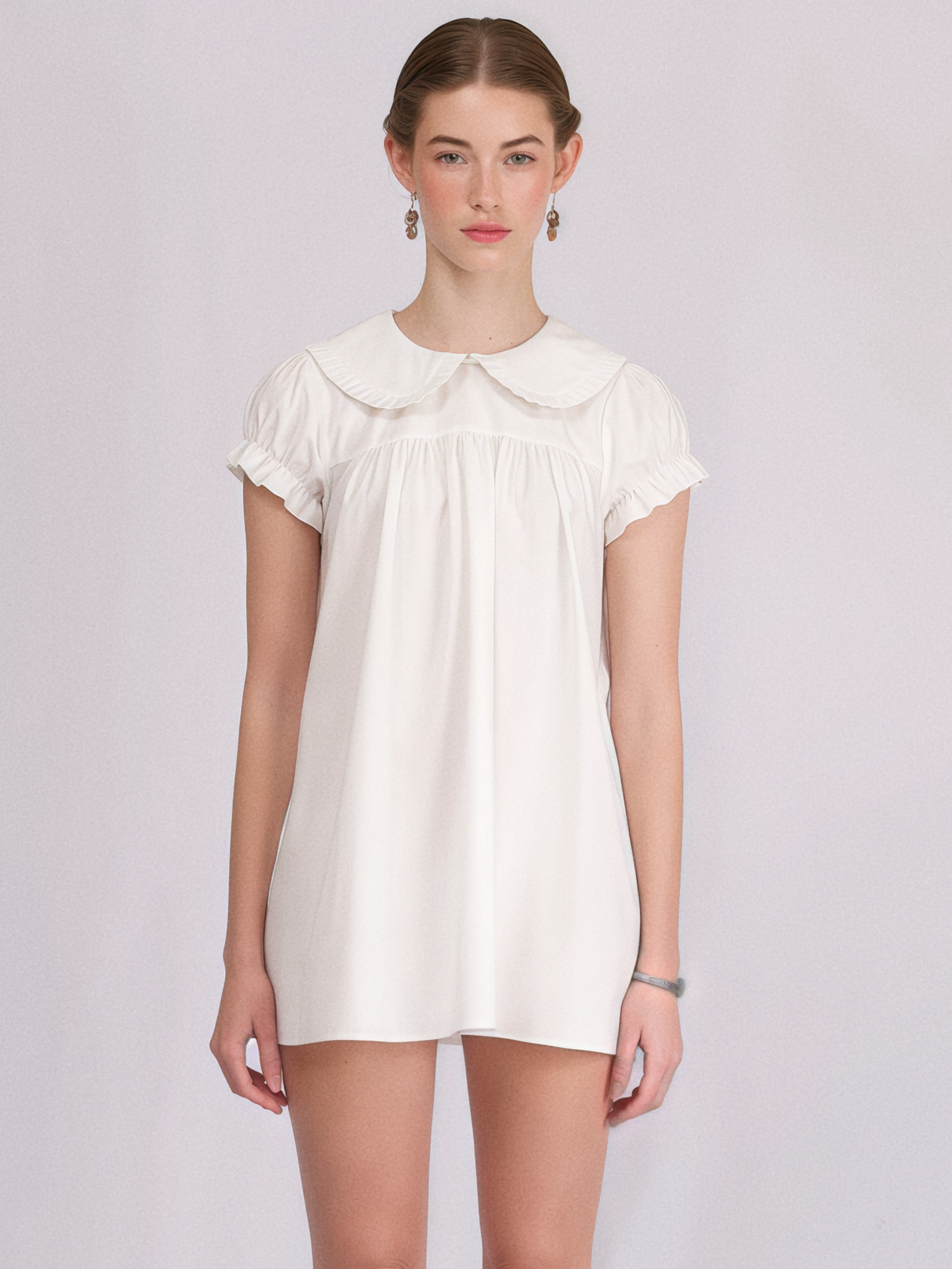 Robe Courte Femme Absobe Style Baby Doll, Manches Bouffantes, Blanche, Volants, Coupe Ample, Douce et Mignonne, Tenue Décontractée pour Rendez-vous, Vacances, Streetwear