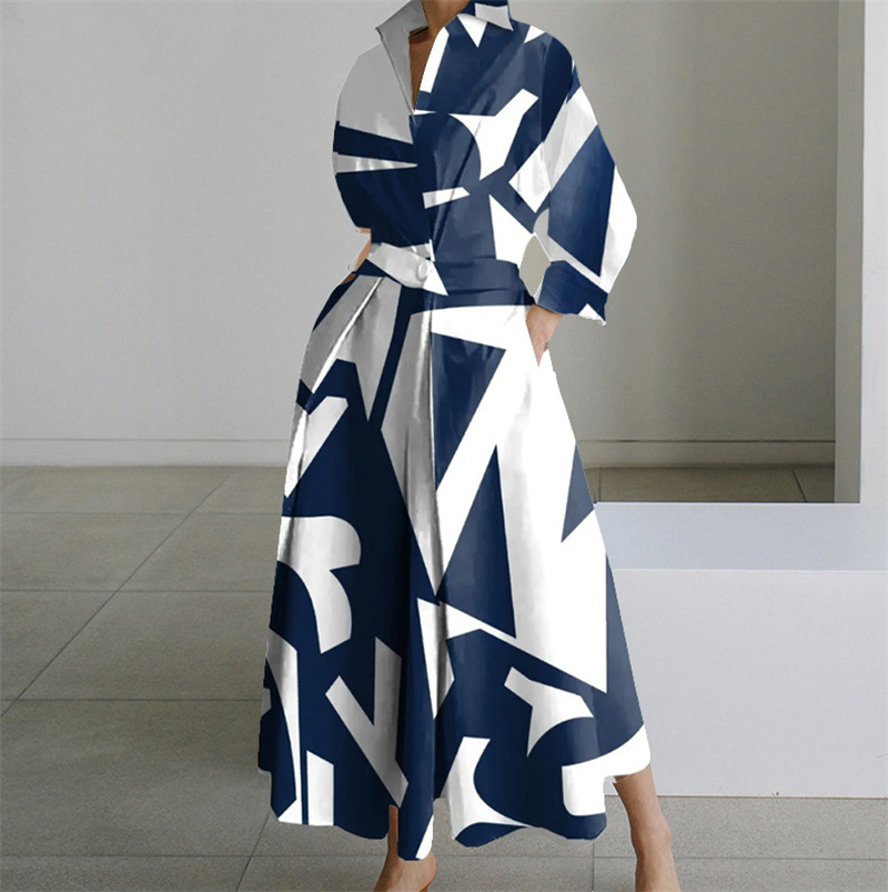 Robe grande taille pour femmes, été, élégante, revers, peinture à l'huile, boutons, chemise, décontractée, manches 3/4, robe de soirée