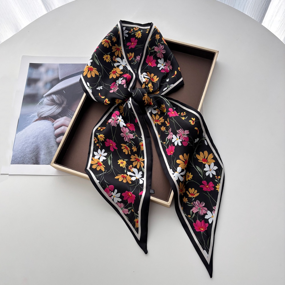 Élégant Foulard Floral Long pour Femme, Effet Soie, Foulard de Cou Fin, Bandeau, Foulard Imprimé, Ruban de Cou, Accessoire de Sac, Printemps