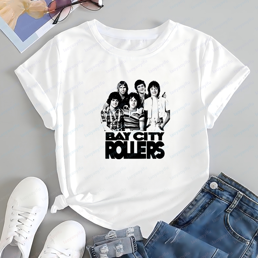 Avis sur la mode masculine de style coréen : Chemises d'été à manches courtes Bay City Rollers pour hommes et femmes - T-shirts confortables