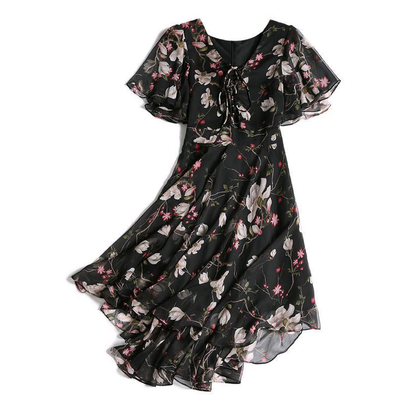 Robe florale en mousseline de soie pour femme, tendances 2026, nouveauté, élégante, col en V, manches courtes, style coréen, robe d'été, vêtements féminins